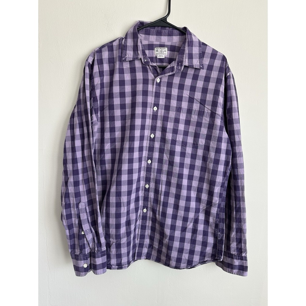 J.Crew 100% Cotton LARGE Purple Gingham Button Down Shirt Quality Woven